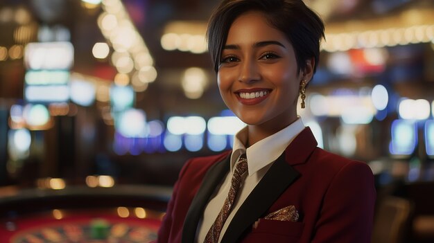 Portrait of woman playing poker in casino