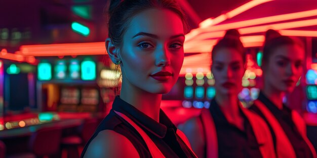 Portrait of woman playing poker in casino