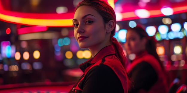 Portrait of woman playing poker in casino