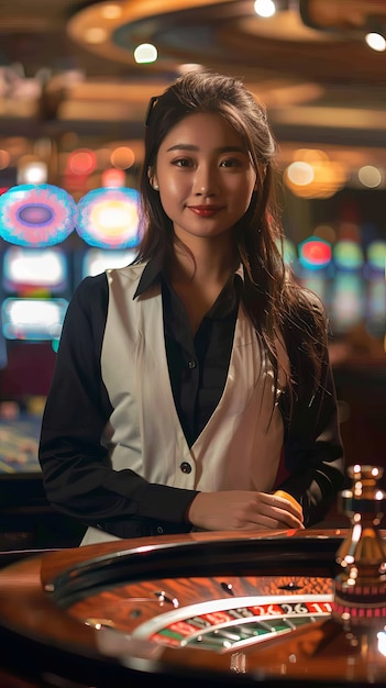 Portrait of woman playing poker in casino