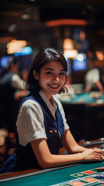 Portrait of woman playing poker in casino