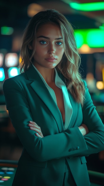 Portrait of woman playing poker in casino