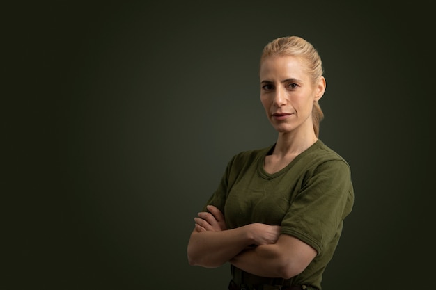 Free Photo portrait of woman ready for duty