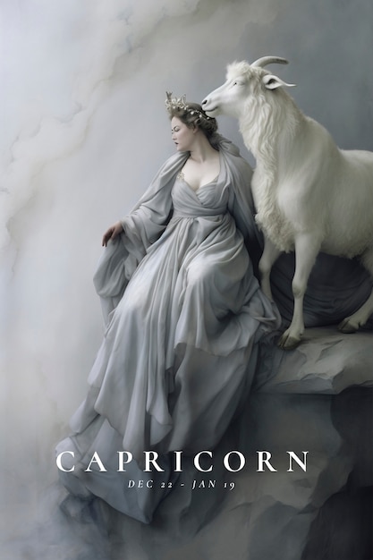 Free photo portrait of woman representing capricorn zodiac sign with ram