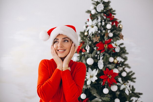 Portrait of woman in santa hat on Christmas