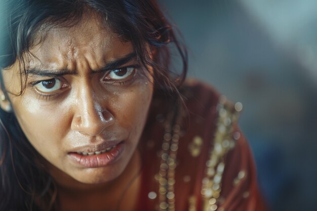 Portrait of woman showing strong emotions for mental health awareness