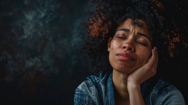 Portrait of woman showing strong emotions for mental health awareness