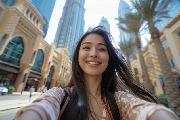 Portrait of woman visiting the luxurious city of dubai