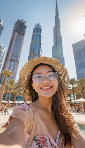 Portrait of woman visiting the luxurious city of dubai