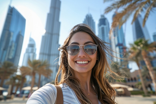 Portrait of woman visiting the luxurious city of dubai