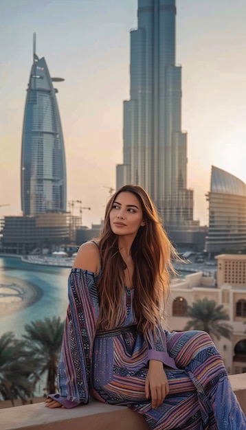 Portrait of woman visiting the luxurious city of dubai