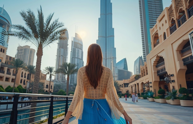 Portrait of woman visiting the luxurious city of dubai