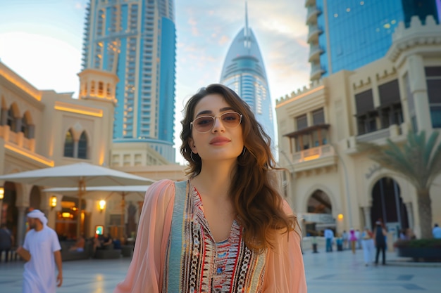 Portrait of woman visiting the luxurious city of dubai