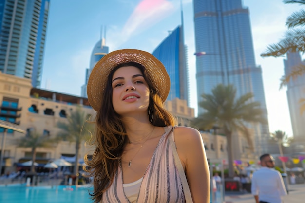 Portrait of woman visiting the luxurious city of dubai