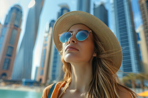 Portrait of woman visiting the luxurious city of dubai