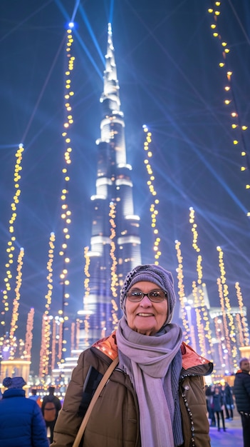 Free photo portrait of woman visiting the luxurious city of dubai