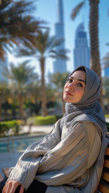 Portrait of woman visiting the luxurious city of dubai