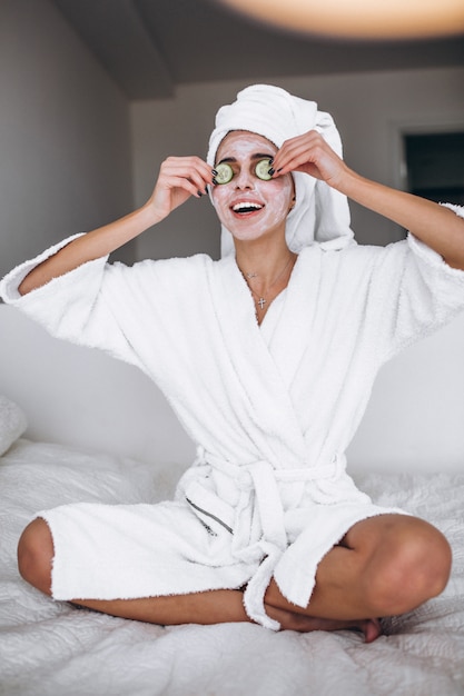 Portrait of woman wearing beauty mask