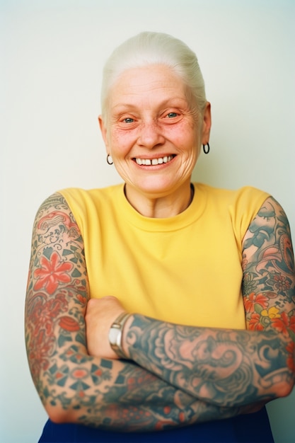 Portrait of woman with body tattoos