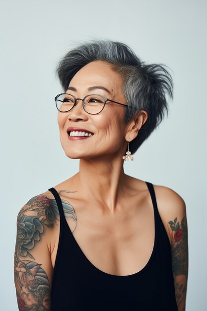 Portrait of woman with body tattoos