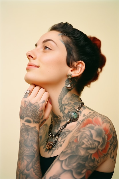 Free photo portrait of woman with body tattoos