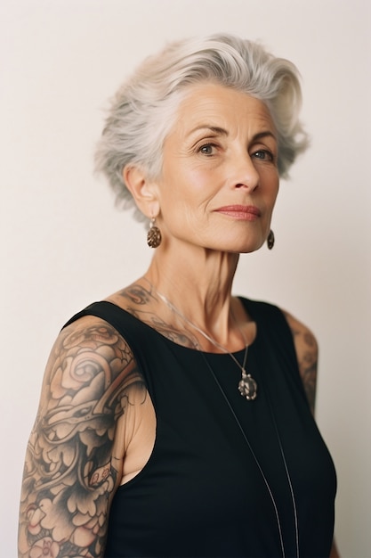 Portrait of woman with body tattoos