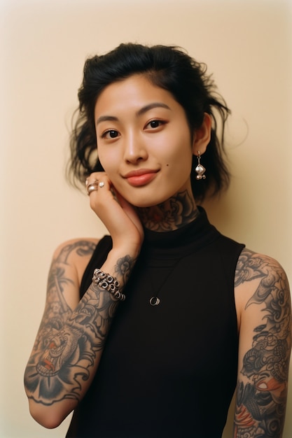 Portrait of woman with body tattoos