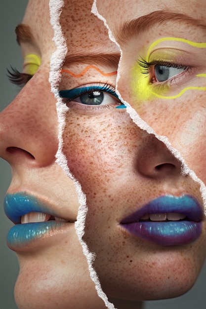 Portrait of woman with cheerful makeup collage