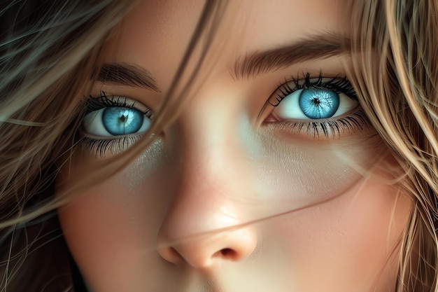 Free photo portrait of woman with clear blue eyes ai generated