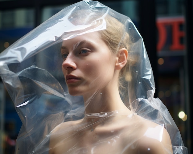 Free Photo portrait of woman with clear bubble