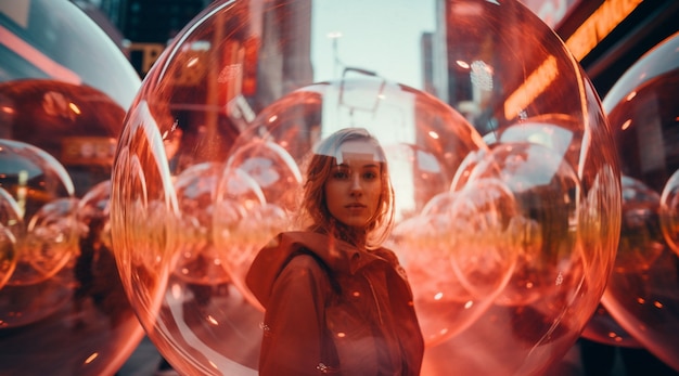 Free photo portrait of woman with clear bubble