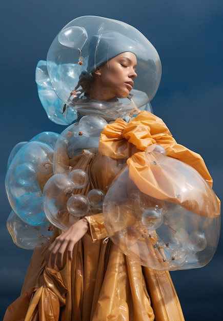 Free photo portrait of woman with clear bubble