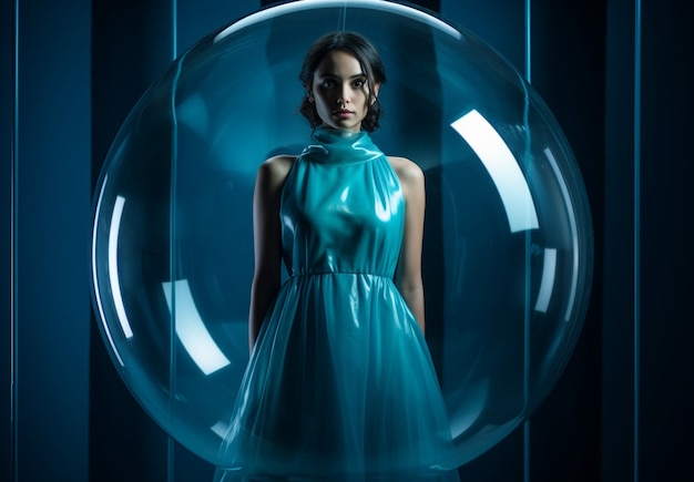 Free Photo portrait of woman with clear bubble