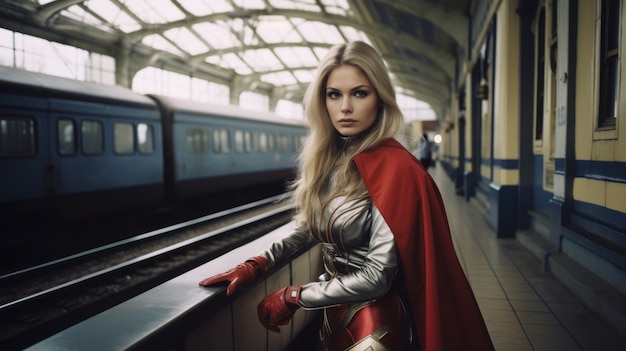 Free photo portrait of woman with cool superhero suit