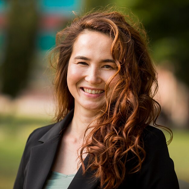 Portrait of woman with curly hair