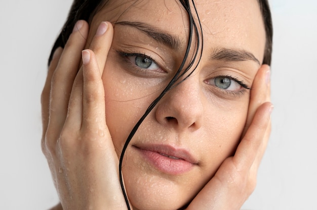 Portrait of woman with hydrated skin