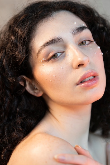 Free Photo portrait woman with pearls make up