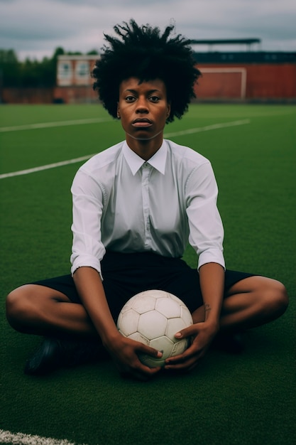 Portrait of woman with soccer ball