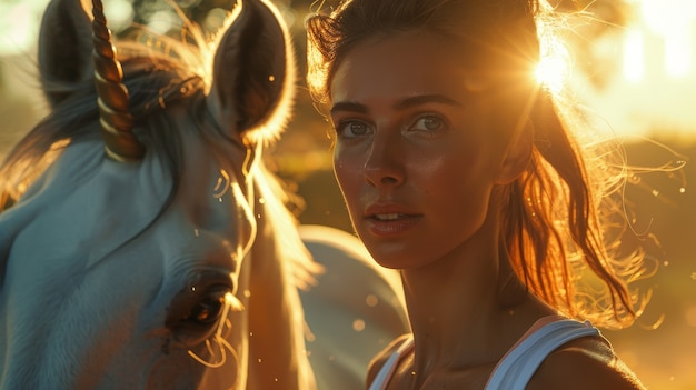 Free photo portrait of woman with unicorn