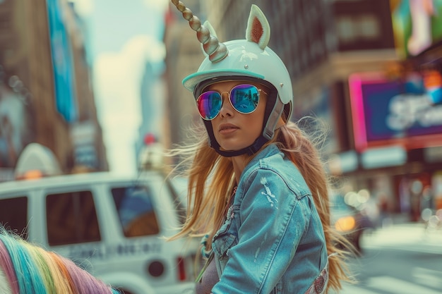 Free photo portrait of woman with unicorn