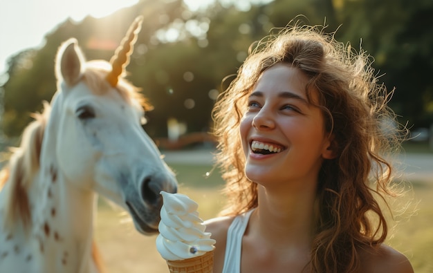 Free Photo portrait of woman with unicorn