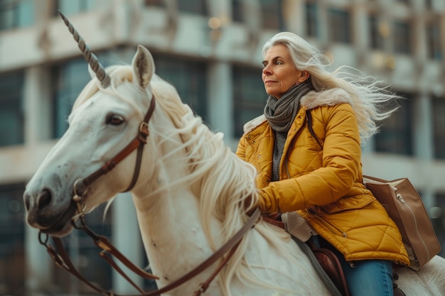 Free photo portrait of woman with unicorn