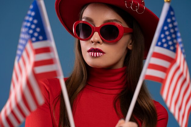 Portrait of woman with usa themed make-up