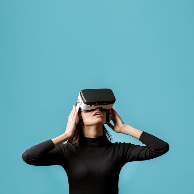 Portrait woman with virtual reality headset