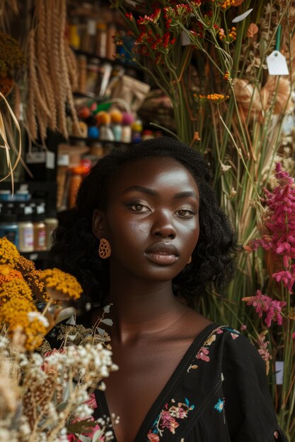 Portrait of woman working at a dried flowers shop