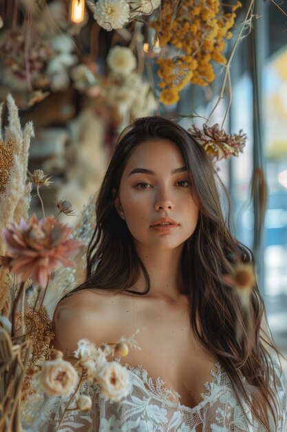 Portrait of woman working at a dried flowers shop