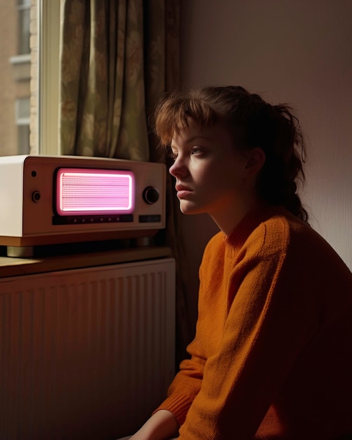 Free photo portrait of young adult listening to the radio transmission