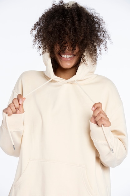 Free Photo portrait of young adult wearing hoodie mockup