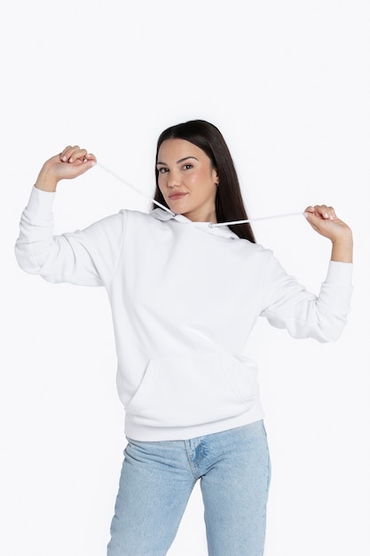 Free photo portrait of young adult wearing hoodie mockup