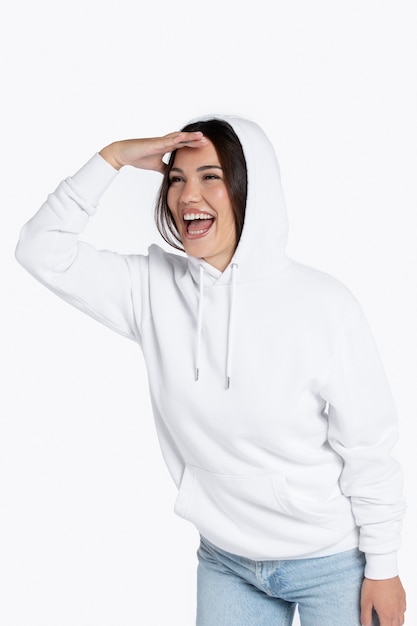 Portrait of young adult wearing hoodie mockup